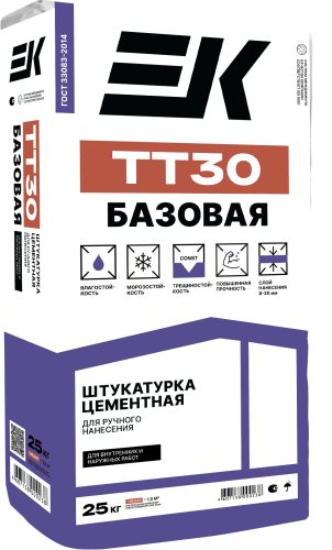 Штукатурка "ЕК" TТ30 БАЗОВАЯ цементная  серая 25кг, шт