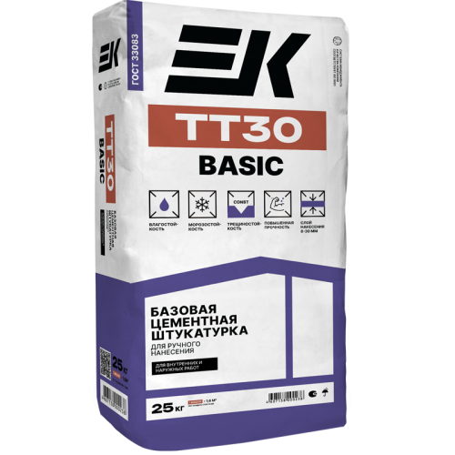 Штукатурка "ЕК" TТ30 БАЗОВАЯ цементная  серая 25кг, шт
