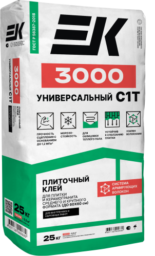 Клей "ЕК" 3000 Универсальный С1Т плиточный 25кг, шт Клей "ЕК" 3000 Универсальный С1Т плиточный 25кг, шт