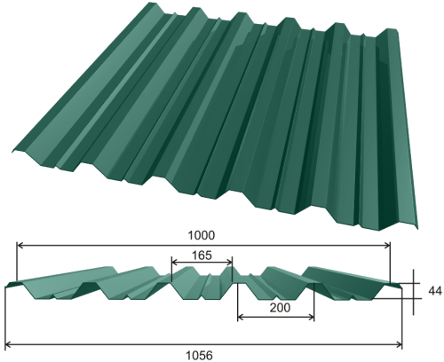 Профлист НС44 0,7 ПЭ RAL6005 (зеленый мох), м