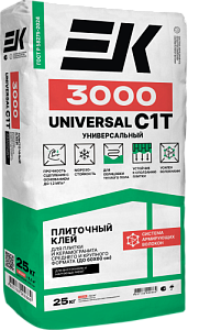 Клей "ЕК" 3000 Универсальный С1Т плиточный 25кг, шт Клей "ЕК" 3000 Универсальный С1Т плиточный 25кг, шт