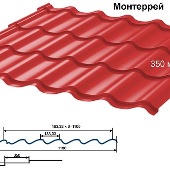 Металлочерепица Монтеррей 0,5 ПЭ RAL3005 (винно-красный), м